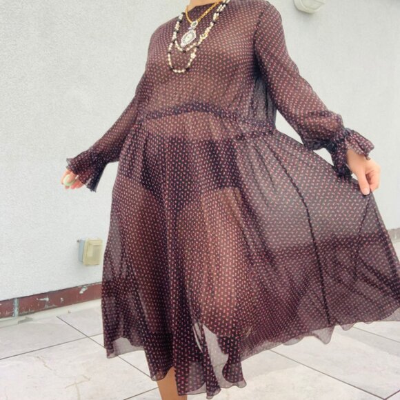 🌸 Philosophy Sheer Midi Dress Micro Floral Print Ditzy Black - Picture 10 of 16